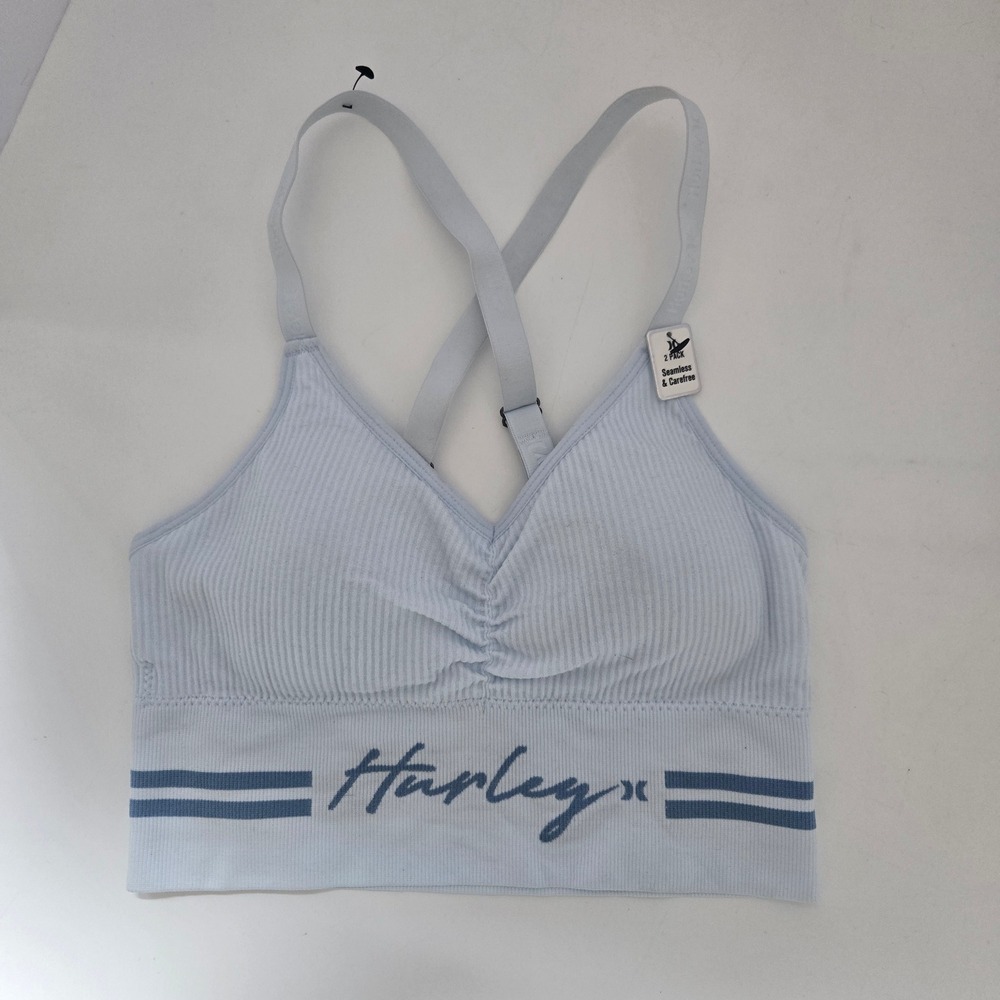 Hurley Bralette Women Small Light Blue Seamless Ribbed Cross Back Sporty NEW